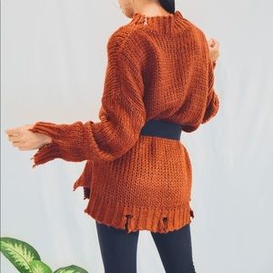 Distressed Knit Oversized Sweater.